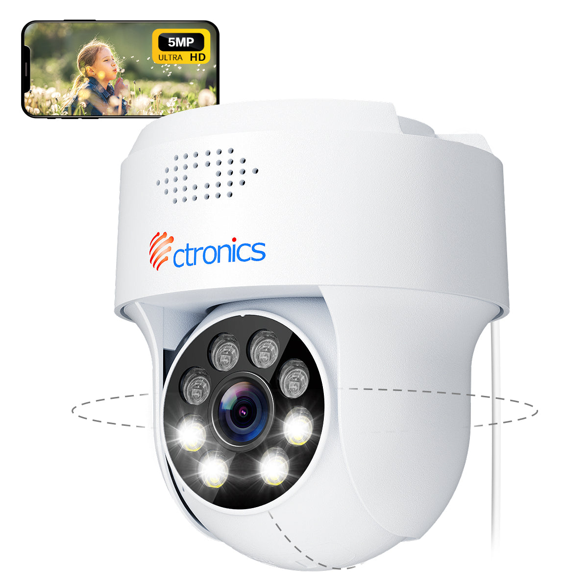 Ctronics 5MP PTZ Telecamera Esterno/Interno, 2,4/5 GHz WiFi Videocamera Sorveglianza con 2560X1920P, Visione Notturna a Colori, Rilevamento Umano, Tracciamento Automatico, Audio Bidirezionale (nero Ctronics 5MP PTZ Telecamera Esterno/Interno, 2,4/5 GHz WiFi Videocamera Sorveglianza con 2560X1920P, Visione Notturna a Colori, Rilevamento Umano, Tracciamento Automatico, Audio Bidirezionale (nero
