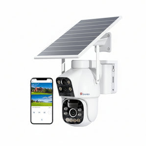 Ctronics 4G LTE Telecamera Solare Esterno con SIM Doppio Obiettivo, 15600mAh Batteria 8W Pannello Solare Telecamere senza Fili Dual-PIR Rilevamento Umano Visione Notturna PC/Cloud/IP66-NO WiFi
