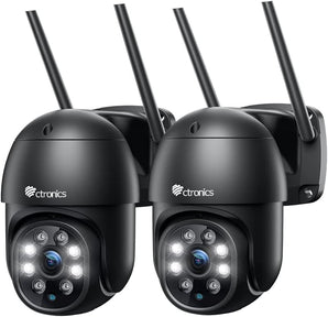 Telecamera di sorveglianza wi-fi Ctronics da 2,5K e 4MP, visione notturna a colori da 30 m con rilevamento intelligente a colori e umano, IP66 (2 pezzi)