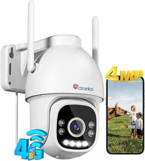 Telecamera di sorveglianza Ctronics 2.5K 4MP 3G/4G LTE con visione notturna a colori da 30 m e rilevamento del corpo con tracciamento automatico