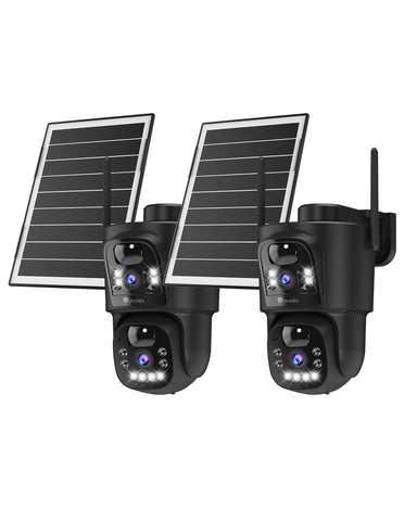 Telecamera di Sorveglianza WiFi da Esterno Ctronics con Doppio Obiettivo, Senza Fili, WiFi 2.4/5GHz, Pannello Solare da 8W e Batteria da 10400mAh, Doppio Sensore PIR, Visione Notturna a Colori, 128GB TF/Cloud/PC, IP66