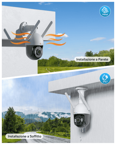 Ctronics Telecamera di Sorveglianza WiFi 4K 8MP - Rilevamento Umani/Veicoli/Animali, Visione Notturna, IP66