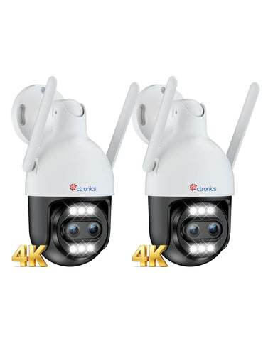Ctronics Telecamera di Sorveglianza Esterna a Doppio Obiettivo 4K con Zoom Ibrido 10X, Inseguimento Automatico / Rilevamento di Persone/Veicoli/Animali, FTP e NVR