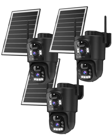 Telecamera di Sorveglianza WiFi da Esterno Ctronics con Doppio Obiettivo, Senza Fili, WiFi 2.4/5GHz, Pannello Solare da 8W e Batteria da 10400mAh, Doppio Sensore PIR, Visione Notturna a Colori, 128GB TF/Cloud/PC, IP66