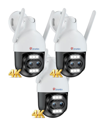 Ctronics Telecamera di Sorveglianza Esterna a Doppio Obiettivo 4K con Zoom Ibrido 10X, Inseguimento Automatico / Rilevamento di Persone/Veicoli/Animali, FTP e NVR