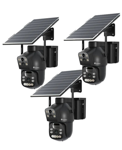 Ctronics 4G LTE Telecamera Solare Esterno con SIM Doppio Obiettivo, 15600mAh Batteria 8W Pannello Solare Telecamere senza Fili Dual-PIR Rilevamento Umano Visione Notturna PC/Cloud/IP66-NO WiFi