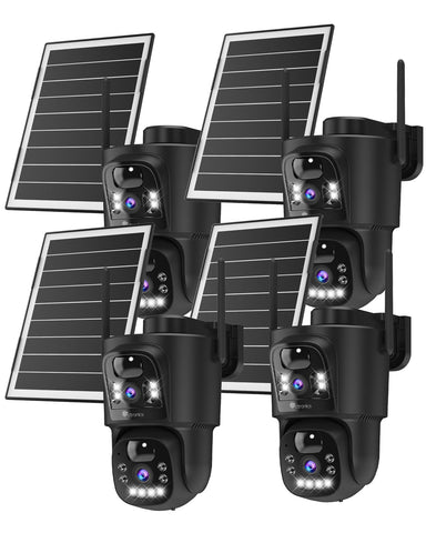 Telecamera di Sorveglianza WiFi da Esterno Ctronics con Doppio Obiettivo, Senza Fili, WiFi 2.4/5GHz, Pannello Solare da 8W e Batteria da 10400mAh, Doppio Sensore PIR, Visione Notturna a Colori, 128GB TF/Cloud/PC, IP66