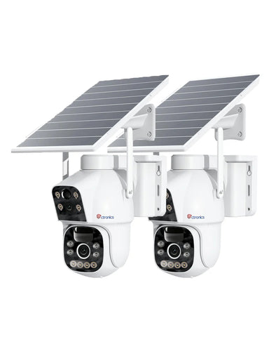 Ctronics 4G LTE Telecamera Solare Esterno con SIM Doppio Obiettivo, 15600mAh Batteria 8W Pannello Solare Telecamere senza Fili Dual-PIR Rilevamento Umano Visione Notturna PC/Cloud/IP66-NO WiFi