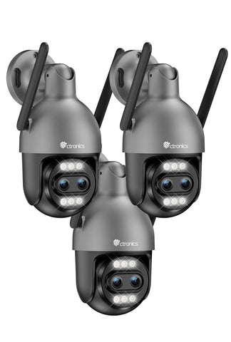 Ctronics Telecamera di Sorveglianza Esterna a Doppio Obiettivo 4K con Zoom Ibrido 10X, Inseguimento Automatico / Rilevamento di Persone/Veicoli/Animali, FTP e NVR