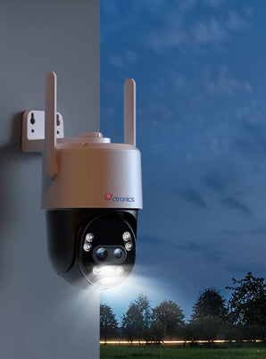 Ctronics Telecamera di Sorveglianza Esterna 4K con Zoom Ibrido 10X, Rilevamento di Persone/Veicoli/Animali, Visione Notturna a Colori 8MP, Wi-Fi 2,4/5 GHz, Metallica