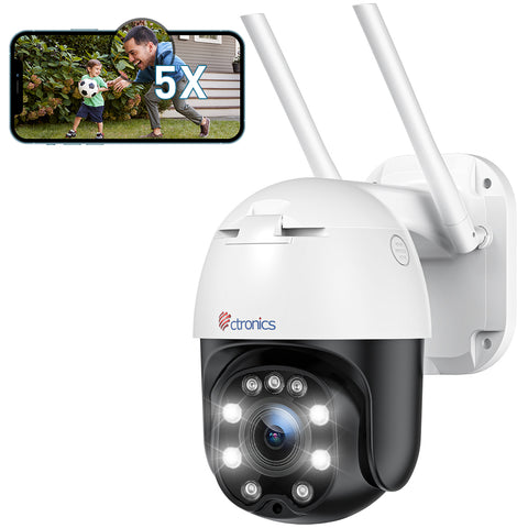 5MP Caméra de Surveillance WiFi Extérieure Ctronics Caméra Vision Nocturne Couleur 25M Détection Humaine Suivi Auto