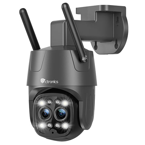 Ctronics Telecamera di sorveglianza esterna 3G/4G LTE a doppio obiettivo con rilevamento umano, zoom ibrido 6X e SIM inclusa.