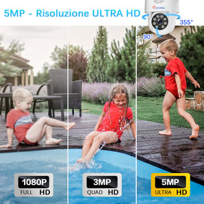 5MP PTZ Telecamera WiFi Esterno 2,4/5 GHz WiFi Videocamera Sorveglianza con Visione Notturna a Colori 25M