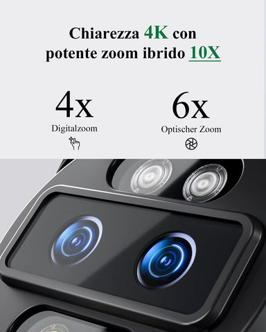 [Zoom Ibrido 10X] 4K Telecamera con Doppio Obiettivo Tracciamento e Zoom Automatici Rilevamento di Persone/Veicoli/Animali