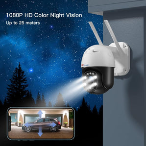 1080P Telecamera outdoor wifi esterno con Visione Notturna a Colori Auto Tracking Rilevazione Umana