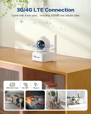 4MP 3G/4G LTE Telecamera Interno con Scheda Sim, 360° PTZ Videocamera Sorveglian Senza WiFi Rilevamento Umano/Movimento