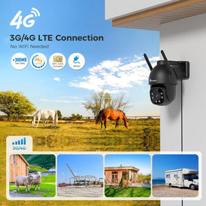 3G/4G LTE Telecamera con Sim Esterno 360° PTZ IP Videocamera Sorveglianza Visione Notturna a Colori 30M