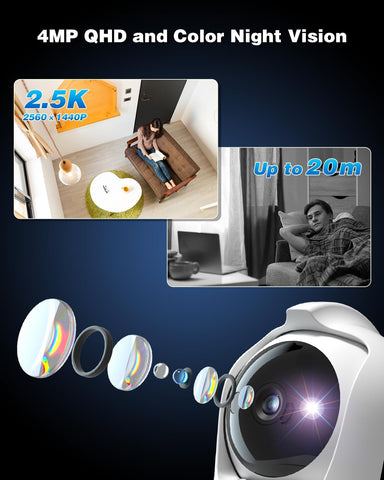 4MP 3G/4G LTE Telecamera Interno con Scheda Sim, 360° PTZ Videocamera Sorveglian Senza WiFi Rilevamento Umano/Movimento