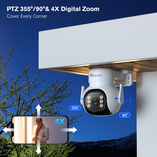 PTZ Telecamera Wi-Fi Esterno 360 Gradi Videocamera Sorveglianza con Vi