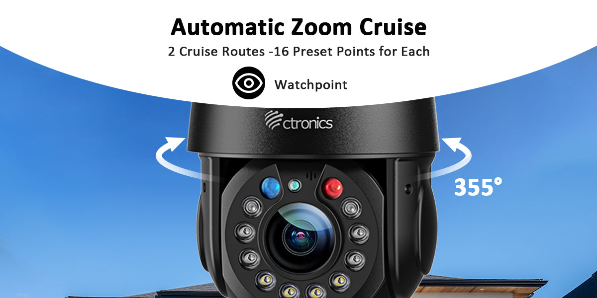 5X Zoom Ottico Telecamera Sorveglianza WiFi Esterna Ctronics Telecamera Wireless 1080P Rilevamento Umano Tracciamento Automatico 355° 90°Visione Notturna Colorata Audio Bidirezionale Impermeabile IP66