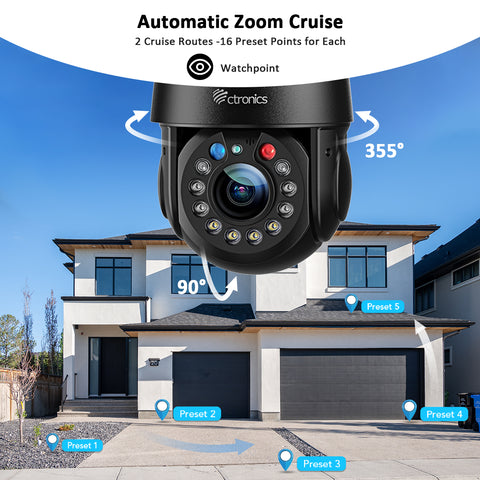 Ctronics 4K 8MP Telecamera da Esterno WiFi, Auto-tracking, Rilevamento Persone/Veicoli/Animali, Allarme sonoro e luminoso, 2,4/5GHz, Visione a Colori, Archiviazione 256GB TF/Cloud[Metallo Pieno Ctronics 4K 8MP Telecamera da Esterno WiFi, Auto-tracking, Rilevamento Persone/Veicoli/Animali, Allarme sonoro e luminoso, 2,4/5GHz, Visione a Colori, Archiviazione 256GB TF/Cloud[Metallo Pieno