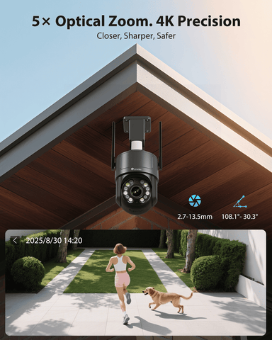 Ctronics Telecamera di Sorveglianza WiFi 4K per Esterni, Visione Notturna a Colori, Rilevamento di Movimento, Sirena