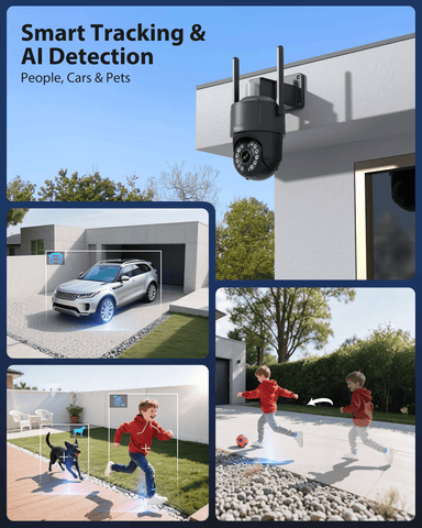 Ctronics Telecamera di Sorveglianza WiFi 4K per Esterni, Visione Notturna a Colori, Rilevamento di Movimento, Sirena