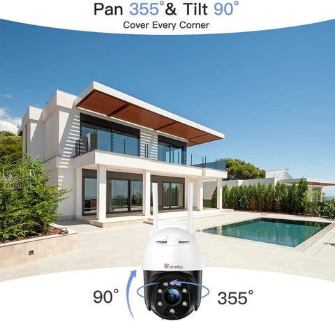 Ctronics Telecamera WiFi Esterna 1080p PTZ – Visione Notturna Colori 25m, Auto Tracking E Rilevamento Umano