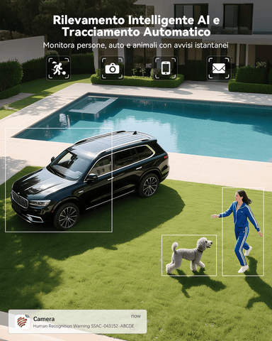 Ctronics Telecamera di Sorveglianza WiFi 4K 8MP - Rilevamento Umani/Veicoli/Animali, Visione Notturna, IP66