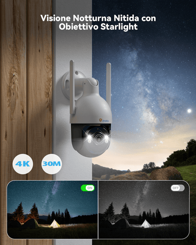 Ctronics Telecamera di Sorveglianza WiFi 4K 8MP - Rilevamento Umani/Veicoli/Animali, Visione Notturna, IP66
