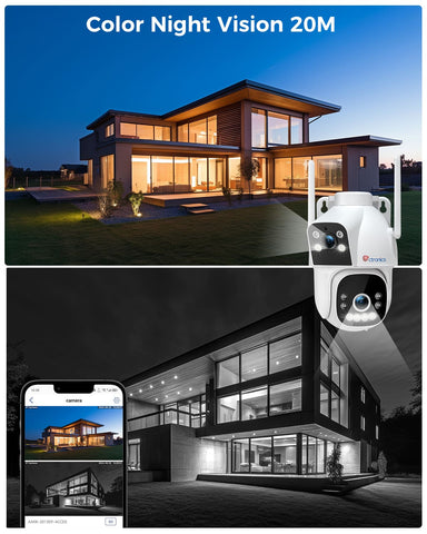 Ctronics 4G LTE Telecamera Esterna con SIM – Doppio Obiettivo e Rilevamento Umano, con Visione Notturna a Colori, Audio Bidirezionale e Allarme