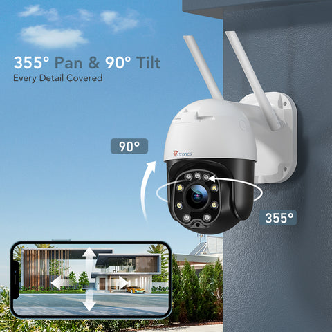 5MP Caméra de Surveillance WiFi Extérieure Ctronics Caméra Vision Nocturne Couleur 25M Détection Humaine Suivi Auto