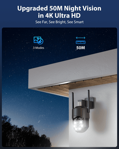 Ctronics Telecamera di Sorveglianza WiFi 4K per Esterni, Visione Notturna a Colori, Rilevamento di Movimento, Sirena