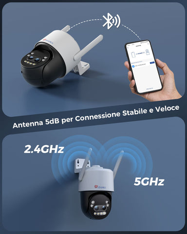 Ctronics Telecamera di Sorveglianza Esterna 4K con Zoom Ibrido 10X, Rilevamento di Persone/Veicoli/Animali, Visione Notturna a Colori 8MP, Wi-Fi 2,4/5 GHz, Metallica