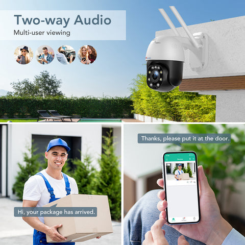 5MP Caméra de Surveillance WiFi Extérieure Ctronics Caméra Vision Nocturne Couleur 25M Détection Humaine Suivi Auto