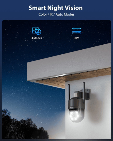 Ctronics Telecamera di Sorveglianza WiFi 4K per Esterni, Visione Notturna a Colori, Rilevamento di Movimento, Sirena