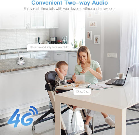 3G/4G LTE Telecamera SIM Interna Fili Indoor Rilevamento di Umano/Movimento Tracciamento Automatico