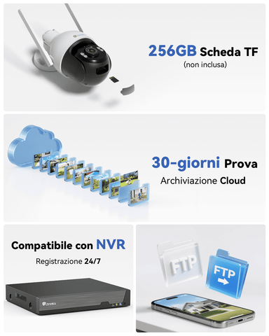 Ctronics Telecamera di Sorveglianza WiFi 4K 8MP - Rilevamento Umani/Veicoli/Animali, Visione Notturna, IP66