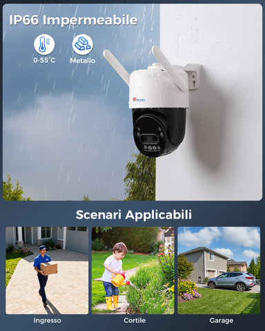 Ctronics Telecamera di Sorveglianza Esterna 4K con Zoom Ibrido 10X, Rilevamento di Persone/Veicoli/Animali, Visione Notturna a Colori 8MP, Wi-Fi 2,4/5 GHz, Metallica