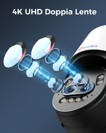 Ctronics Telecamera di Sorveglianza Esterna 4K con Zoom Ibrido 10X, Rilevamento di Persone/Veicoli/Animali, Visione Notturna a Colori 8MP, Wi-Fi 2,4/5 GHz, Metallica