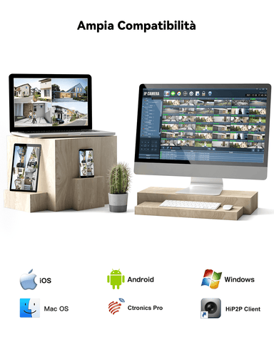 Ctronics Telecamera di Sorveglianza WiFi 4K 8MP - Rilevamento Umani/Veicoli/Animali, Visione Notturna, IP66