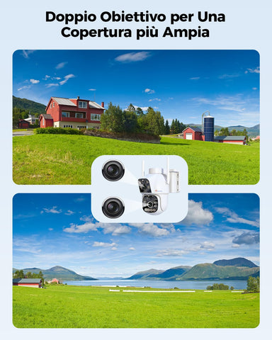 Ctronics 4G LTE Telecamera Solare Esterno con SIM Doppio Obiettivo, 15600mAh Batteria 8W Pannello Solare Telecamere senza Fili Dual-PIR Rilevamento Umano Visione Notturna PC/Cloud/IP66-NO WiFi