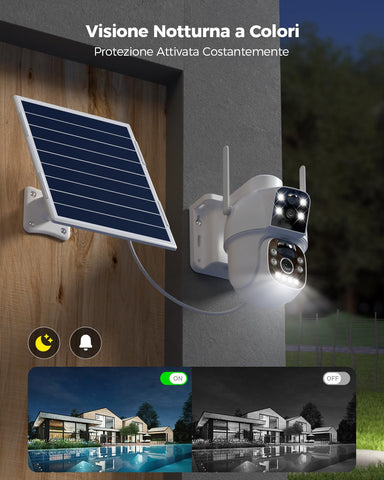 Ctronics 4G LTE Telecamera Solare Esterno con SIM Doppio Obiettivo, 15600mAh Batteria 8W Pannello Solare Telecamere senza Fili Dual-PIR Rilevamento Umano Visione Notturna PC/Cloud/IP66-NO WiFi