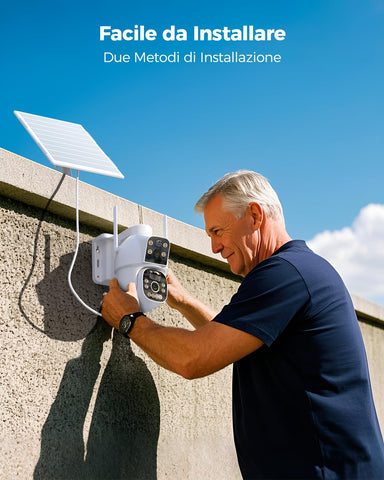 Ctronics 4G LTE Telecamera Solare Esterno con SIM Doppio Obiettivo, 15600mAh Batteria 8W Pannello Solare Telecamere senza Fili Dual-PIR Rilevamento Umano Visione Notturna PC/Cloud/IP66-NO WiFi