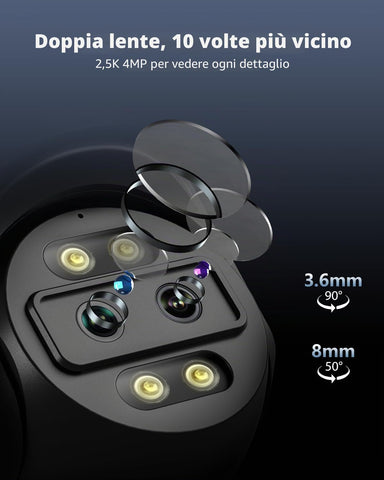 Ctronics Telecamera di Sorveglianza Esterna a Doppio Obiettivo 2.5K 4G LTE e Zoom Ibrido 10X 4MP