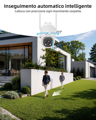 Ctronics Telecamera di Sorveglianza Inseguimento Automatico 30m, AOV Solare 4G 24/7 | Pannello Solare 8W, Batteria 13500mAh, Scheda SIM Inclusa, Visione Notturna, Rilevamento Umano