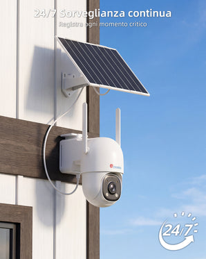 Ctronics Telecamera di Sorveglianza Inseguimento Automatico 30m, AOV Solare 4G 24/7 | Pannello Solare 8W, Batteria 13500mAh, Scheda SIM Inclusa, Visione Notturna, Rilevamento Umano