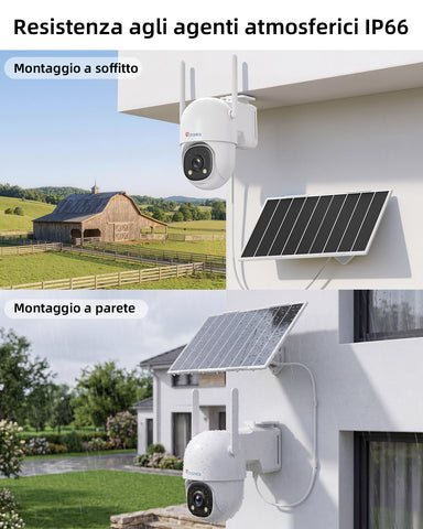 Ctronics Telecamera di Sorveglianza Inseguimento Automatico 30m, AOV Solare 4G 24/7 | Pannello Solare 8W, Batteria 13500mAh, Scheda SIM Inclusa, Visione Notturna, Rilevamento Umano