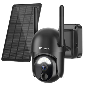 Ctronics 2K 3MP Telecamera Wi-Fi Esterno Senza Fili con Batteria Pannello Solare, Videocamera Sorveglianza Esterno Wireless