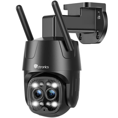 Ctronics 2K 4MP Telecamera Wi-Fi 2,4/5GHz Esterno a Doppio Lente, IP Videocamera Sorveglianza Tracciamento Auto dello Zoom